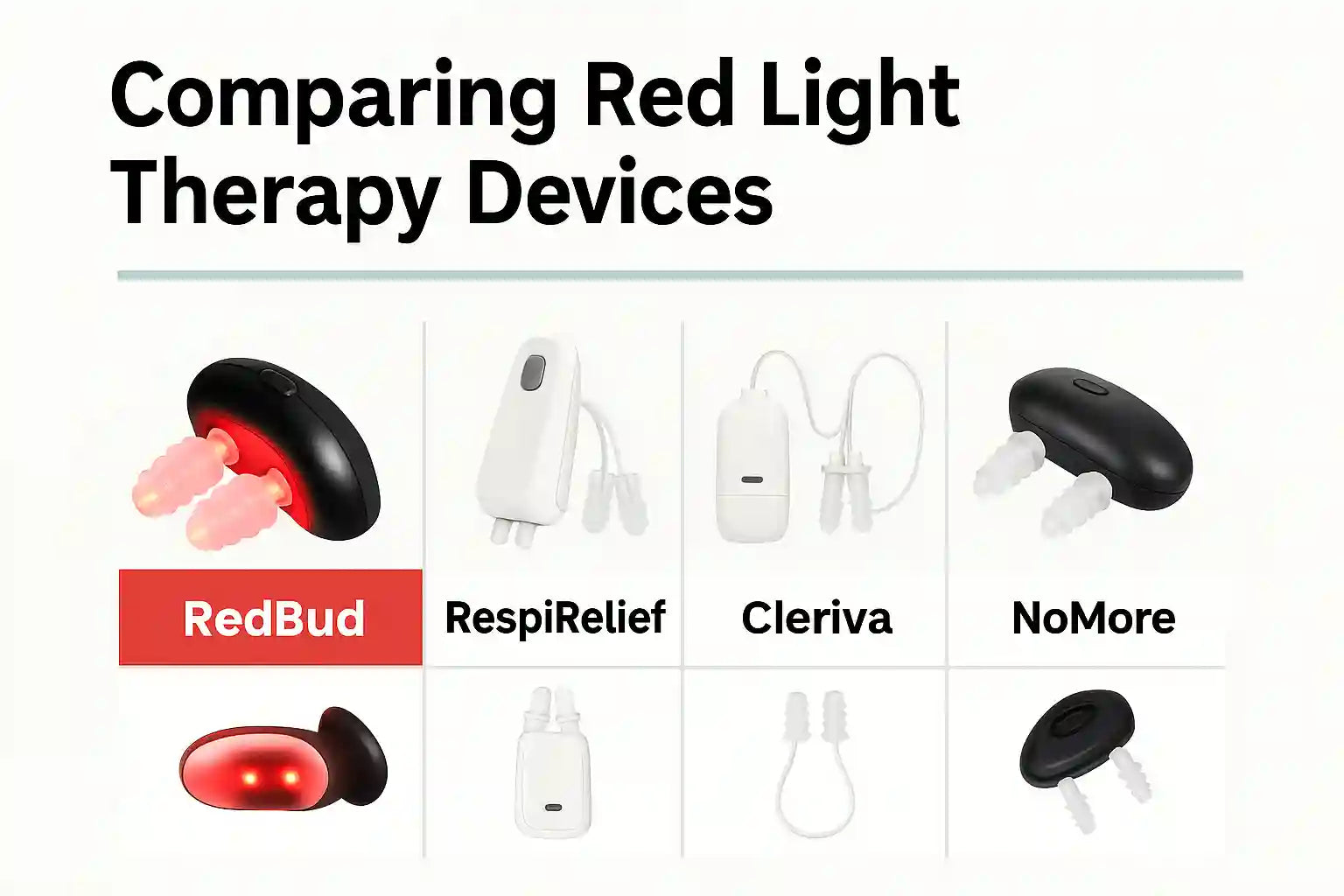 Comparing Red Light Therapy Devices: RedBud vs. RespiRelief, Cleriva and NoMore