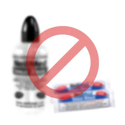 Image showing ineffective nasal sprays and cold medicine crossed out, emphasizing RedBud red light therapy as a superior sinus relief alternative.